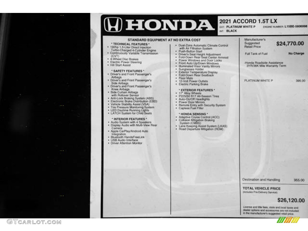 2021 Honda Accord LX Window Sticker Photos
