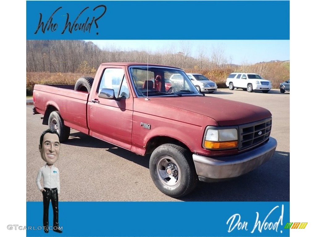 1992 F150 S Regular Cab - Medium Cabernet Red Metallic / Red photo #1