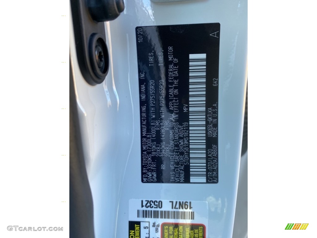 2021 Sequoia Color Code 070 for Blizzard White Pearl Photo #140202900