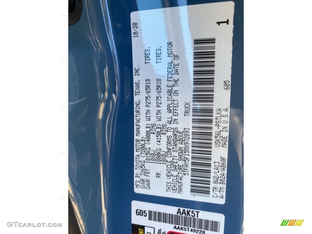 2021 Tundra Color Code 8W2 for Cavalry Blue Photo #140204235