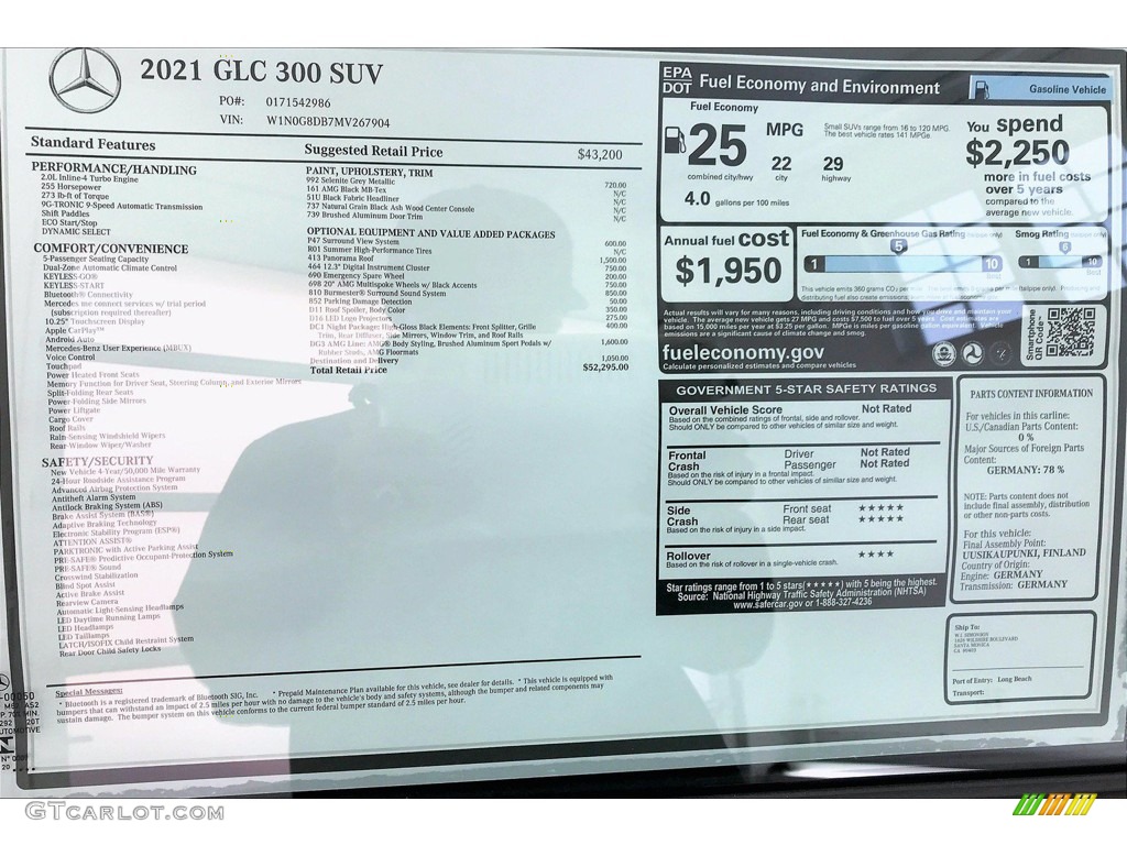 2021 Mercedes-Benz GLC 300 Window Sticker Photo #140211828