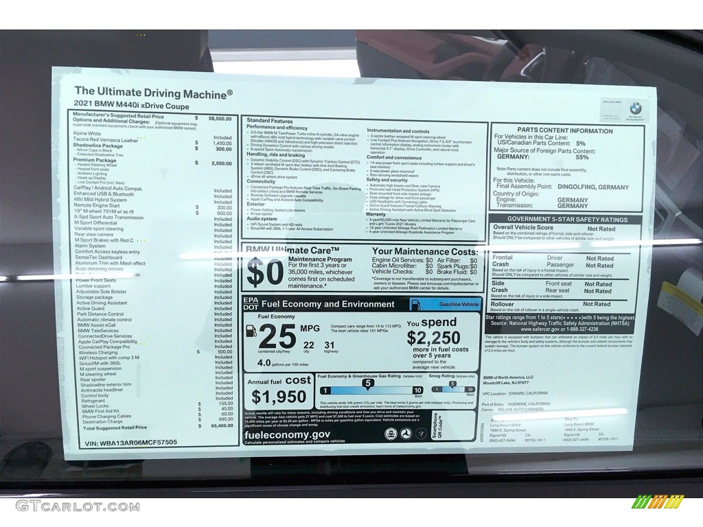 2021 BMW 4 Series M440i xDrive Coupe Window Sticker Photo #140214339