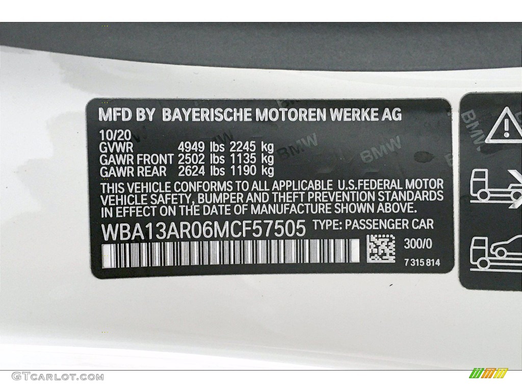 2021 4 Series Color Code 300 for Alpine White Photo #140214363
