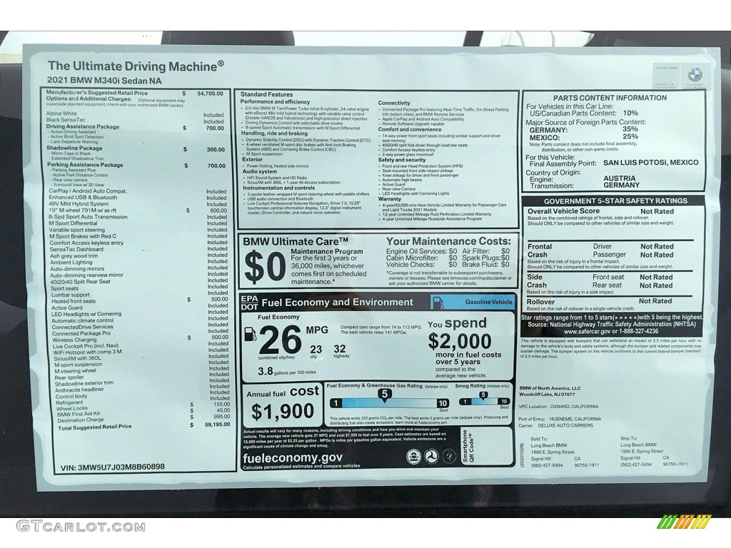 2021 3 Series M340i Sedan - Alpine White / Black photo #17
