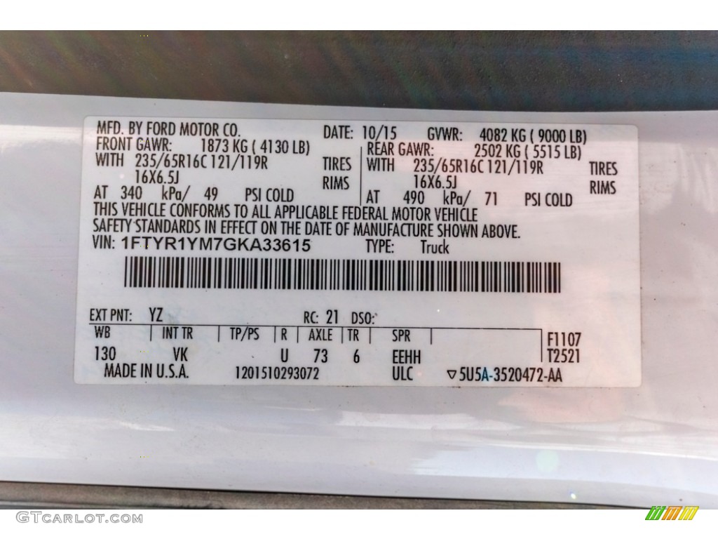 2016 Transit Color Code YZ for Oxford White Photo #140218519