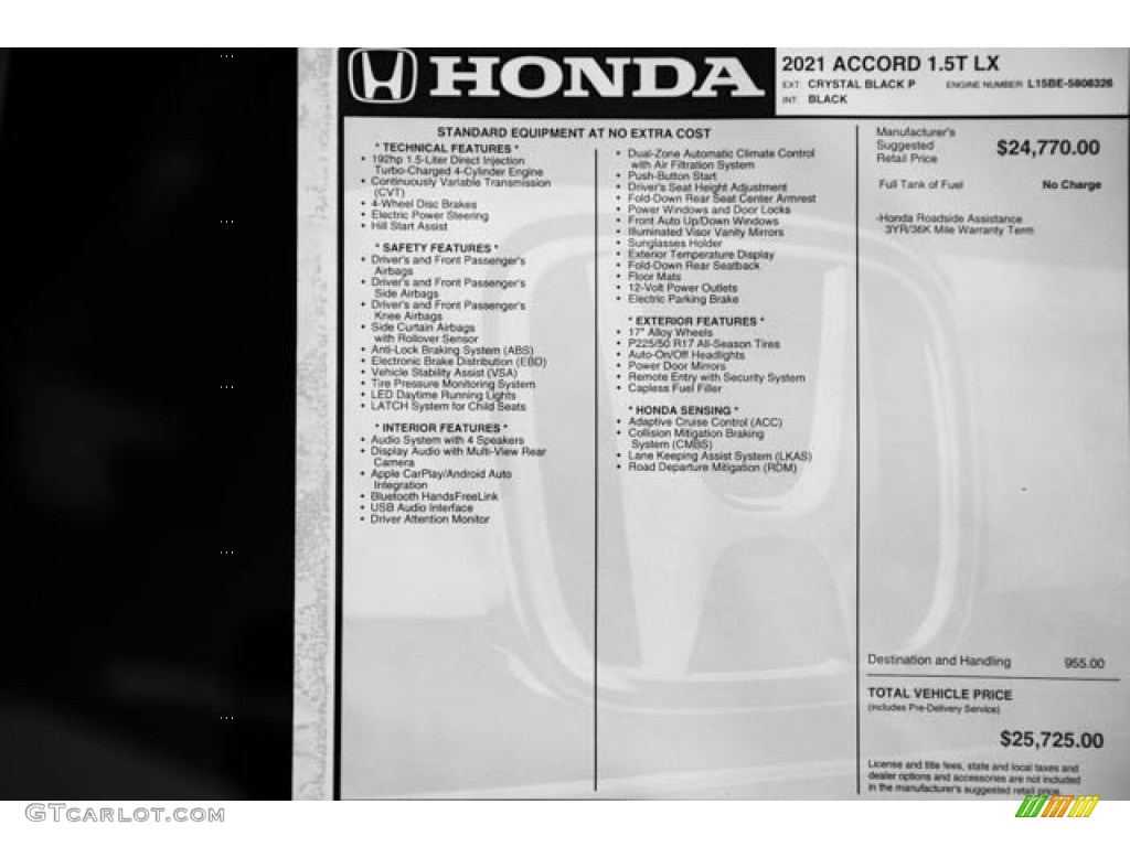 2021 Accord LX - Crystal Black Pearl / Black photo #39