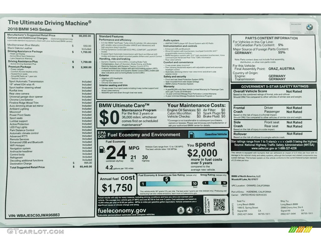 2018 5 Series 540i Sedan - Mediterranean Blue Metallic / Black photo #10