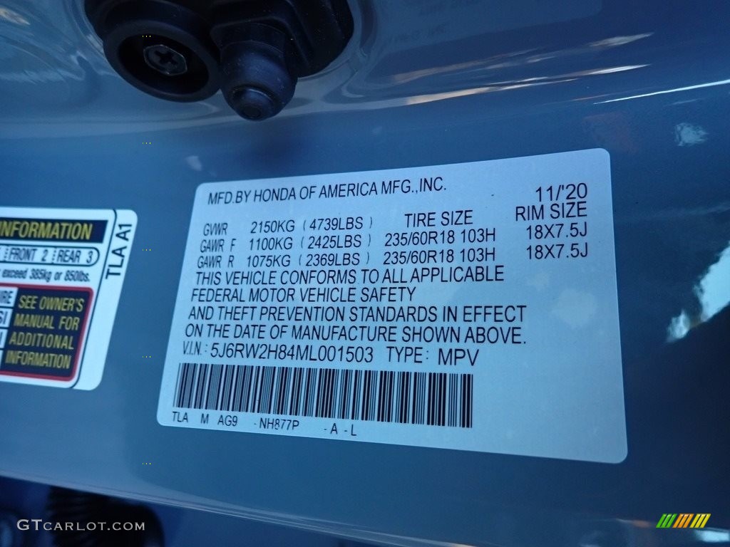 2021 CR-V Color Code NH877P for Sonic Gray Pearl Photo #140222500