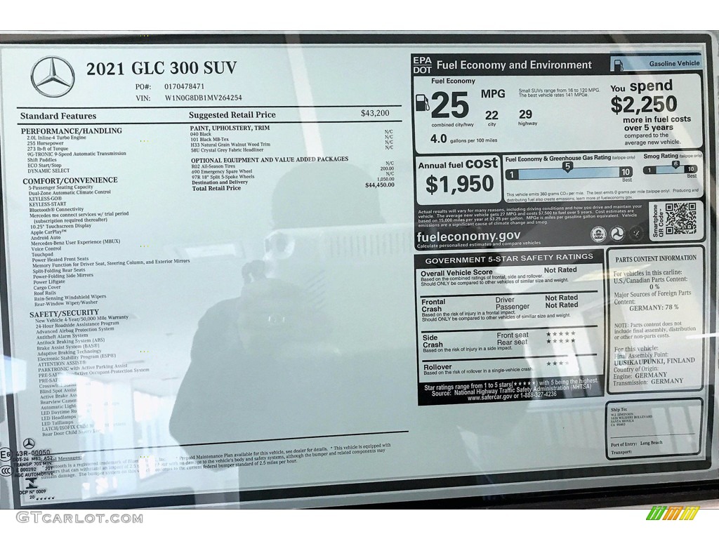 2021 Mercedes-Benz GLC 300 Window Sticker Photo #140228236