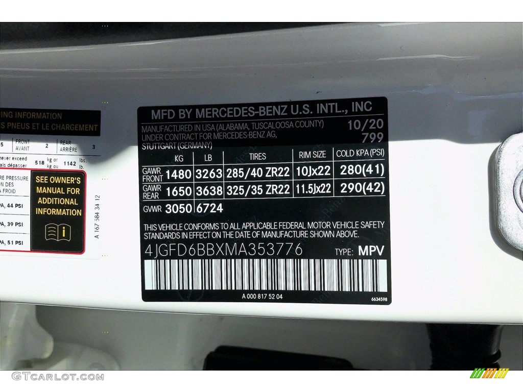 2021 GLE Color Code 799 for designo Diamond White Metallic Photo #140229328