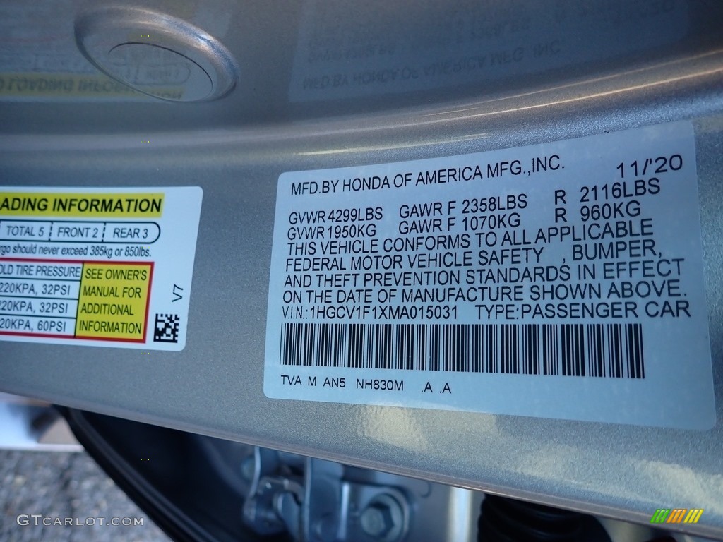 2021 Accord LX - Lunar Silver Metallic / Black photo #13