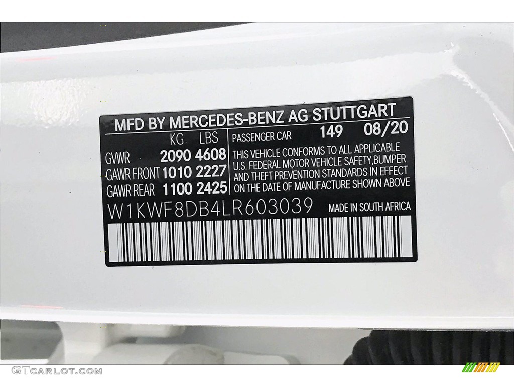 2020 C Color Code 149 for Polar White Photo #140232129