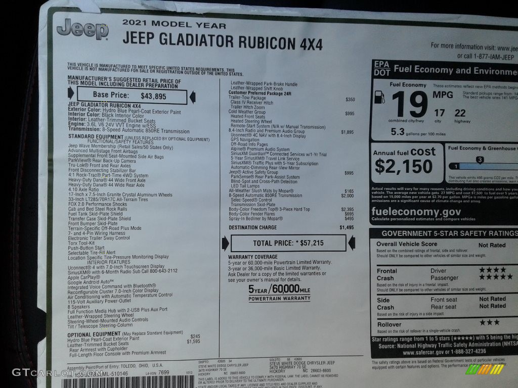 2021 Gladiator Rubicon 4x4 - Hydro Blue Pearl / Black photo #30
