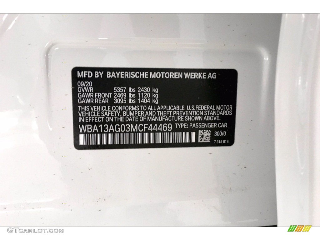 2021 5 Series Color Code 300 for Alpine White Photo #140238930