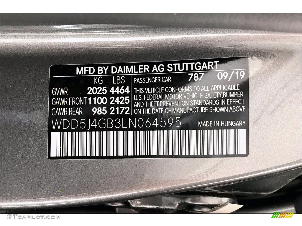 2020 CLA Color Code 787 for Mountain Grey Metallic Photo #140242024