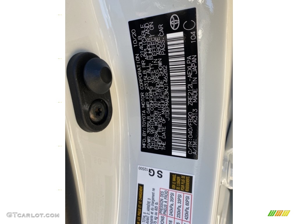 2021 Corolla Color Code 040 for Super White Photo #140247113