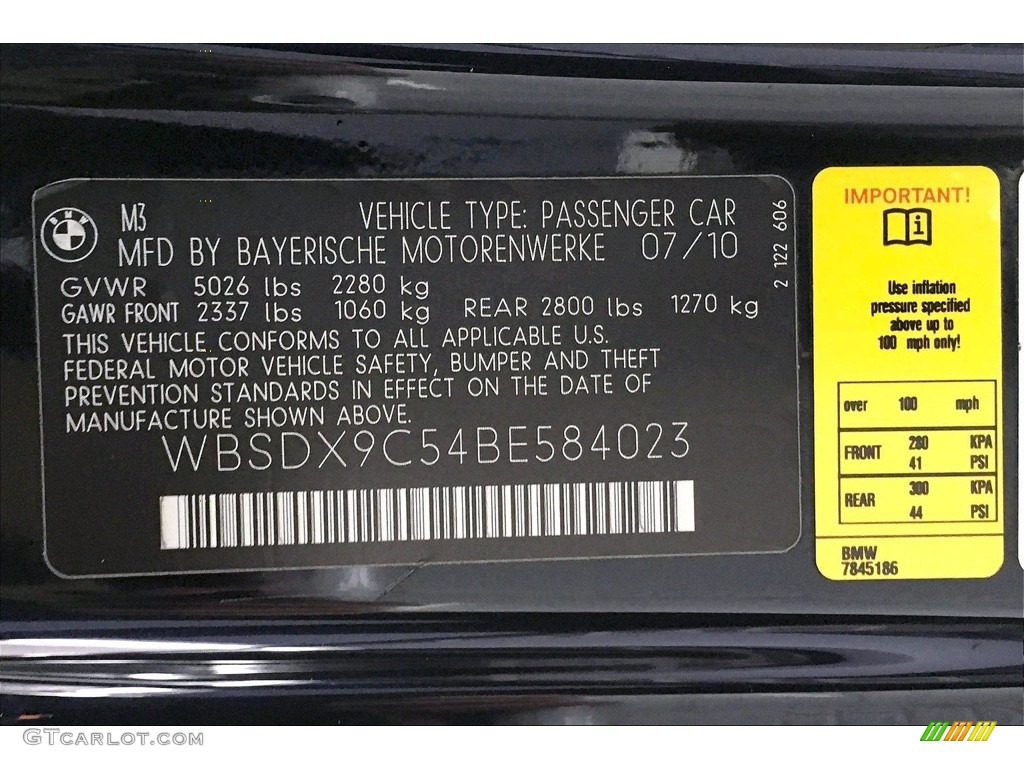 2011 BMW M3 Convertible Info Tag Photos