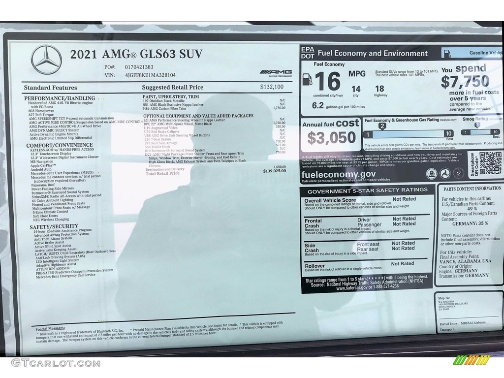 2021 Mercedes-Benz GLS 63 AMG 4Matic Window Sticker Photo #140250689