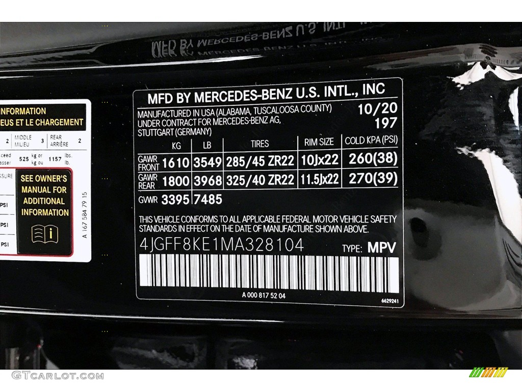 2021 GLS Color Code 197 for Obsidian Black Metallic Photo #140250704
