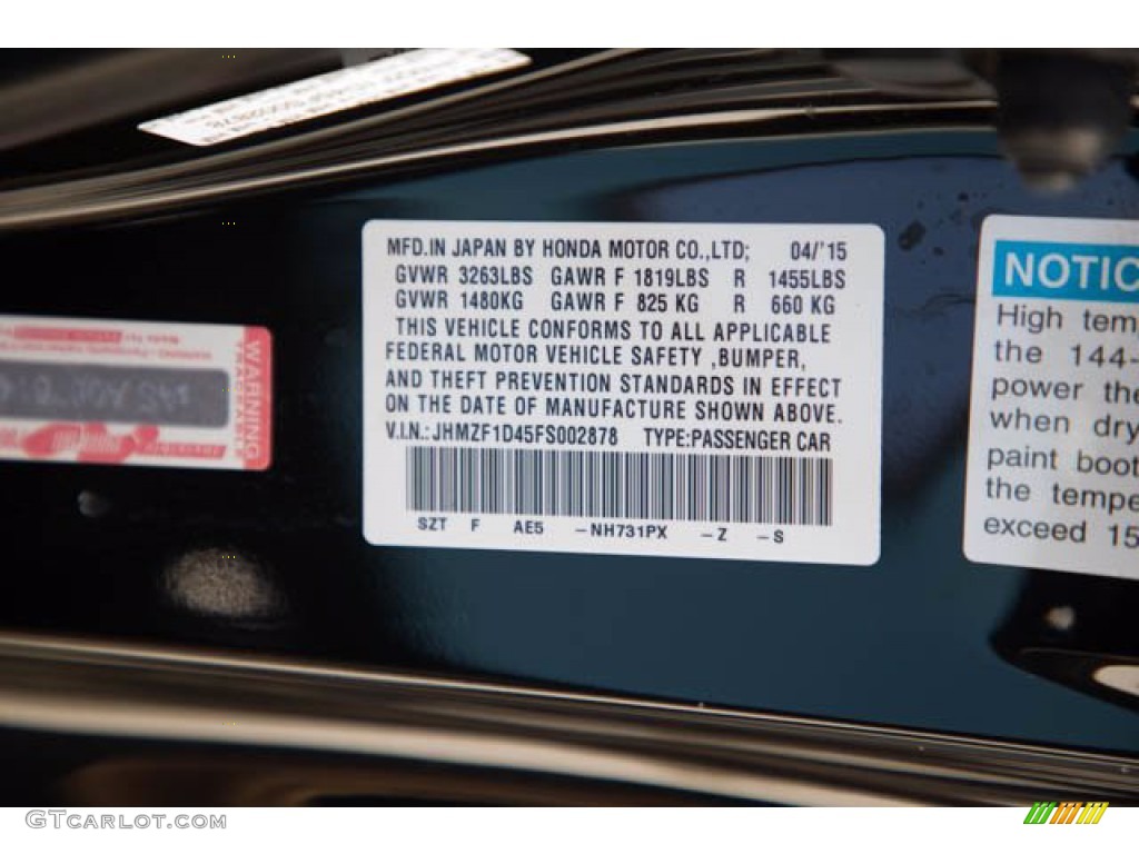 2015 CR-Z Color Code NH731PX for Crystal Black Pearl Photo #140257229
