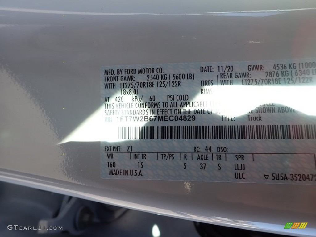 2021 F250 Super Duty Color Code Z1 for Oxford White Photo #140260901