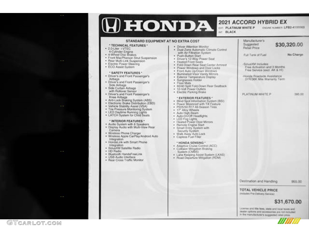 2021 Honda Accord EX Hybrid Window Sticker Photos