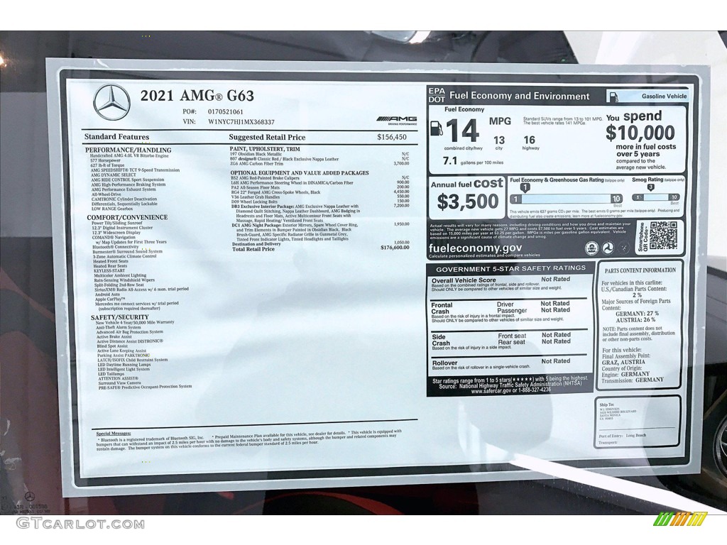 2021 Mercedes-Benz G 63 AMG Window Sticker Photo #140283453