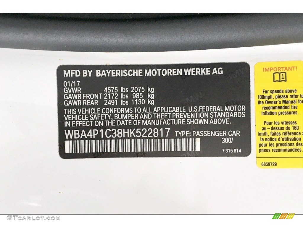 2017 4 Series Color Code 300 for Alpine White Photo #140284491