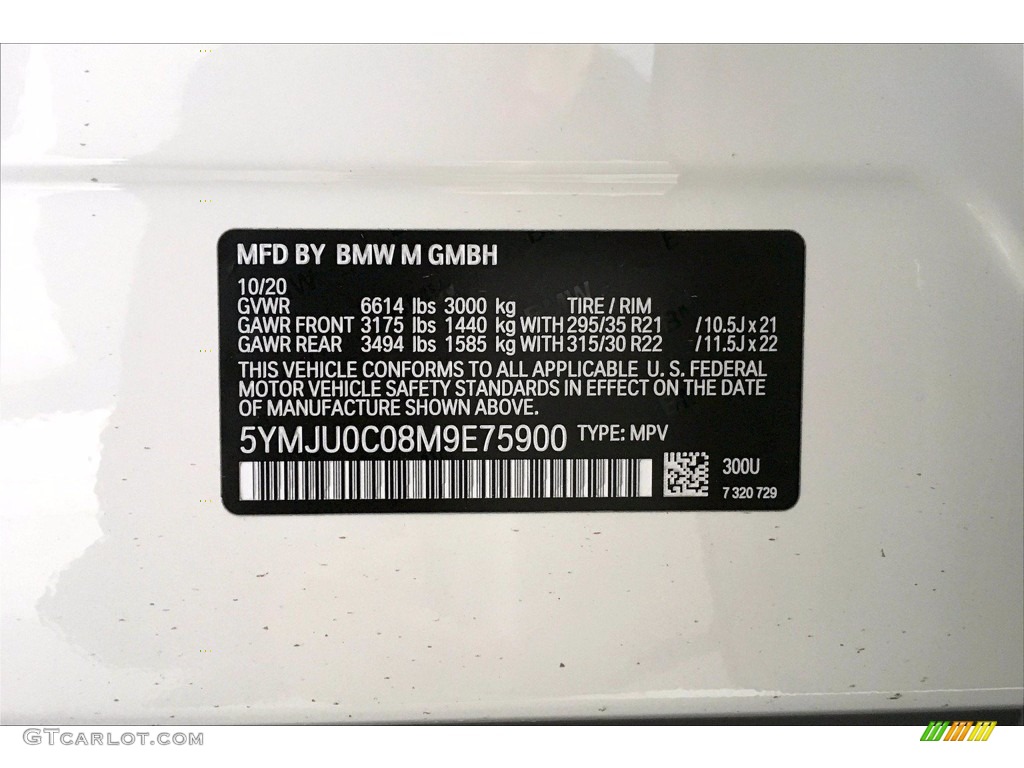 2021 X5 M Color Code 300 for Alpine White Photo #140285499