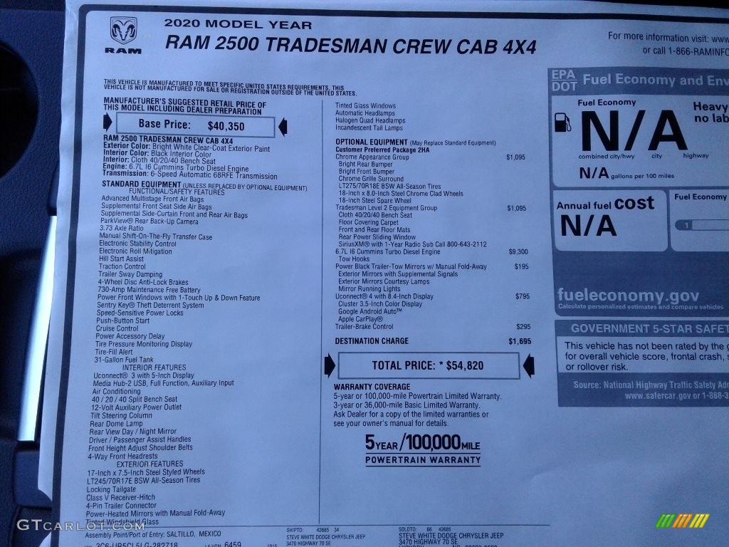 2020 2500 Tradesman Crew Cab 4x4 - Bright White / Black photo #26