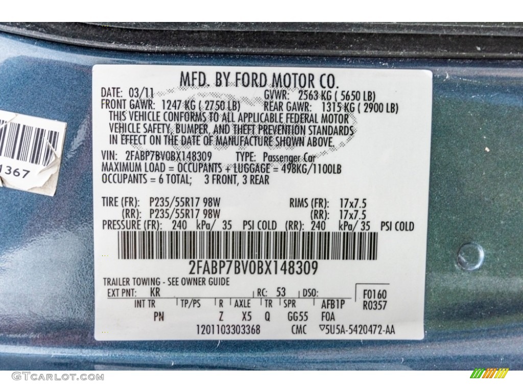 2011 Crown Victoria Color Code KR for Norsea Blue Metallic Photo #140287675