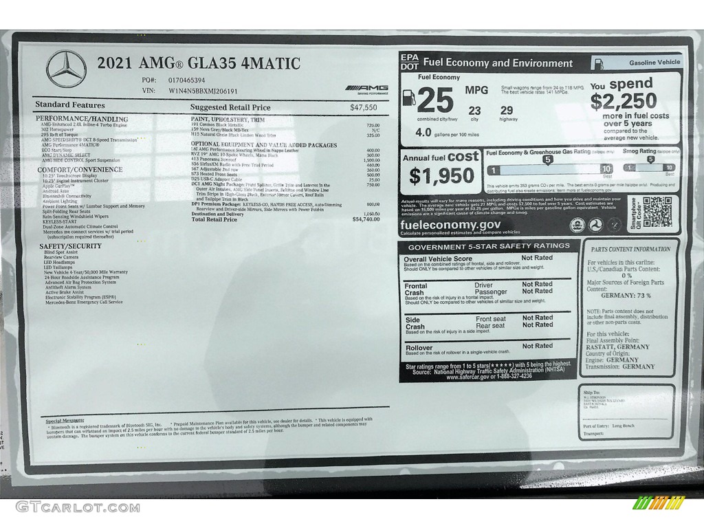 2021 Mercedes-Benz GLA AMG 35 4Matic Window Sticker Photo #140288815