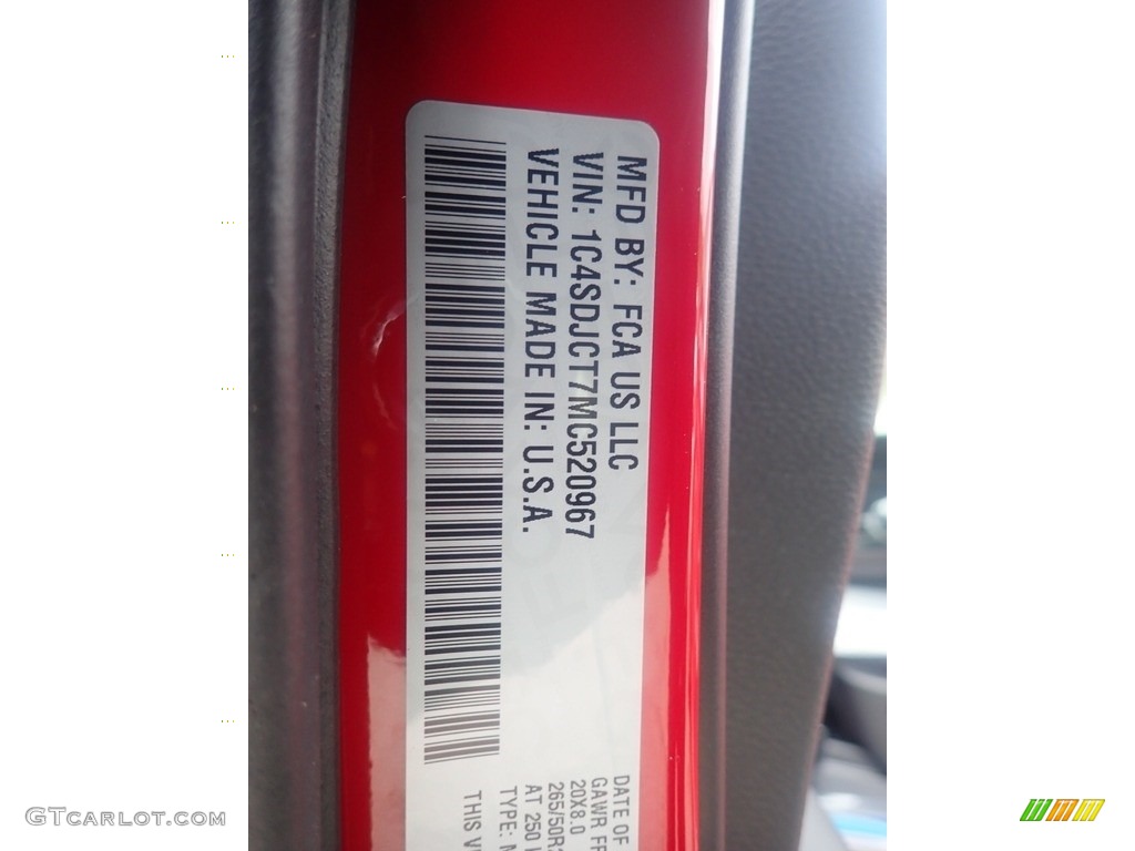 2021 Durango R/T AWD - Redline 2 Coat Pearl / Black photo #20