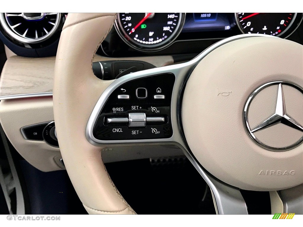 2019 Mercedes-Benz E 450 Cabriolet Macchiato Beige/Yacht Blue Steering Wheel Photo #140304670