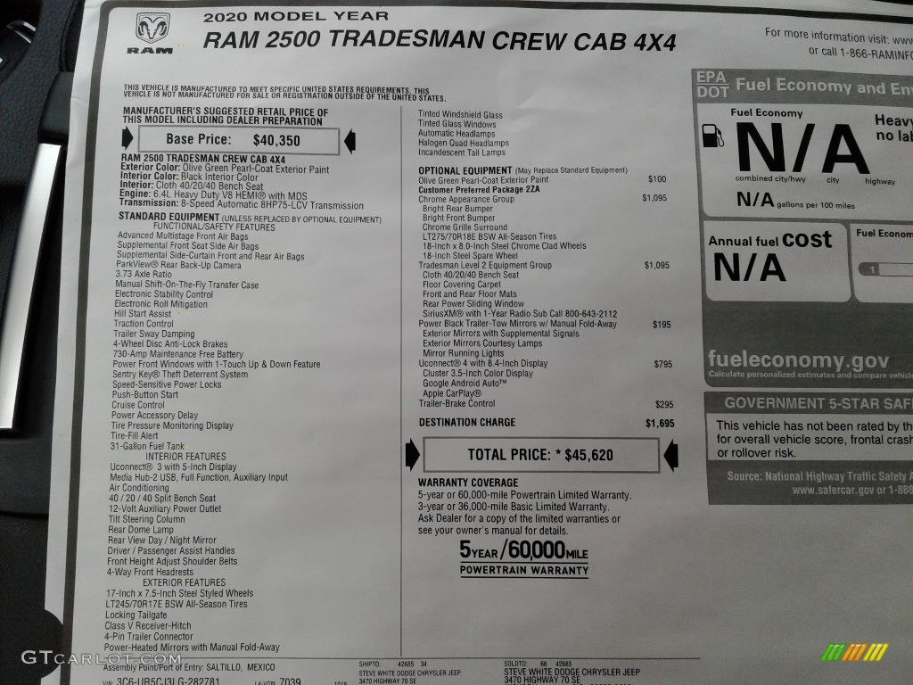 2020 2500 Tradesman Crew Cab 4x4 - Olive Green Pearl / Black photo #26