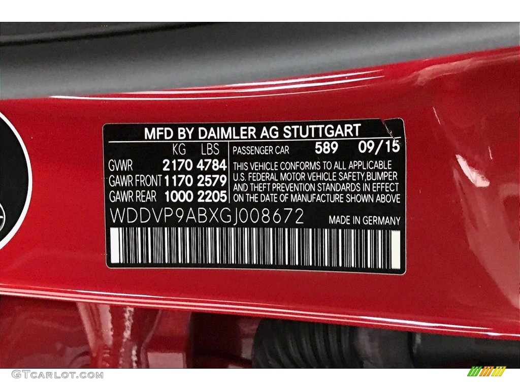 2016 Mercedes-Benz B 250e Color Code Photos