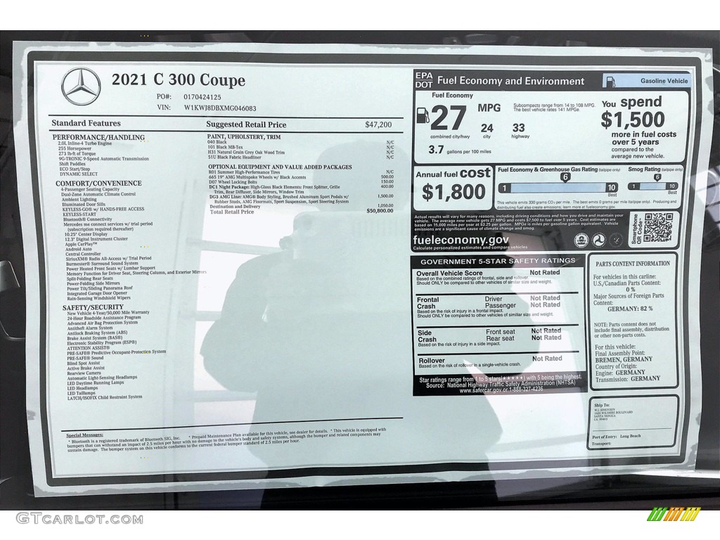 2021 Mercedes-Benz C 300 Coupe Window Sticker Photo #140315299
