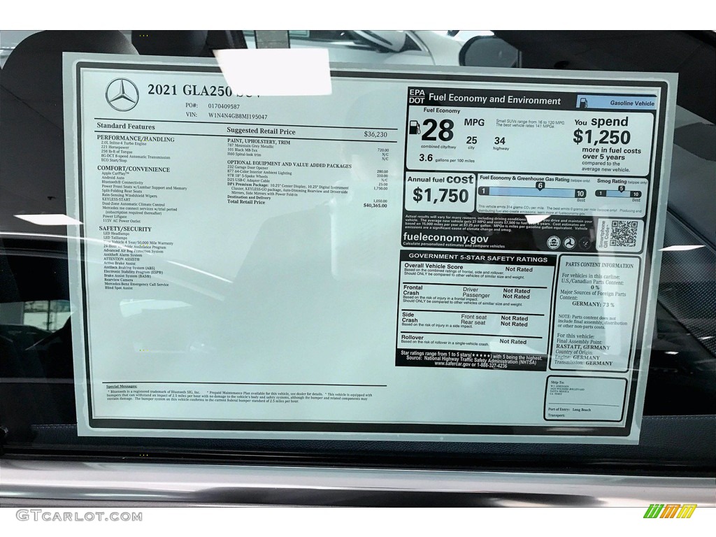 2021 GLA 250 - Mountain Grey Metallic / Black photo #11