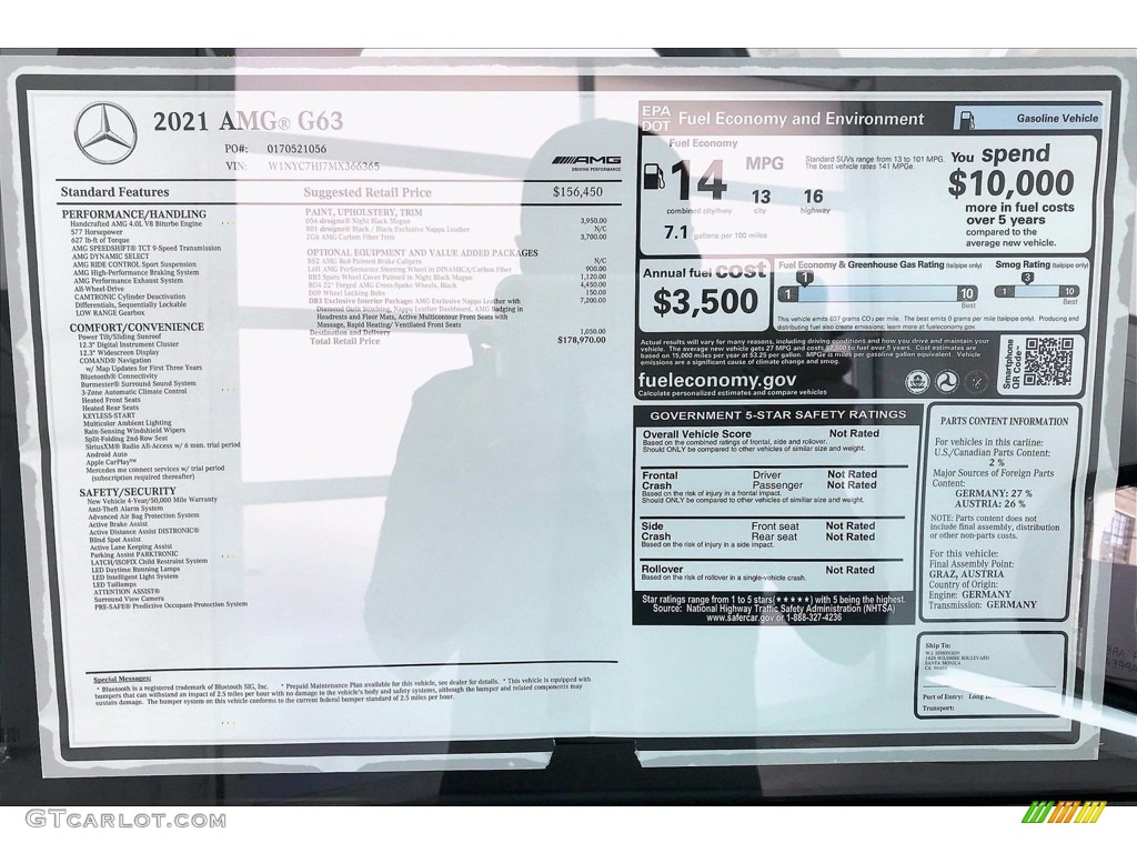 2021 Mercedes-Benz G 63 AMG Window Sticker Photo #140331372