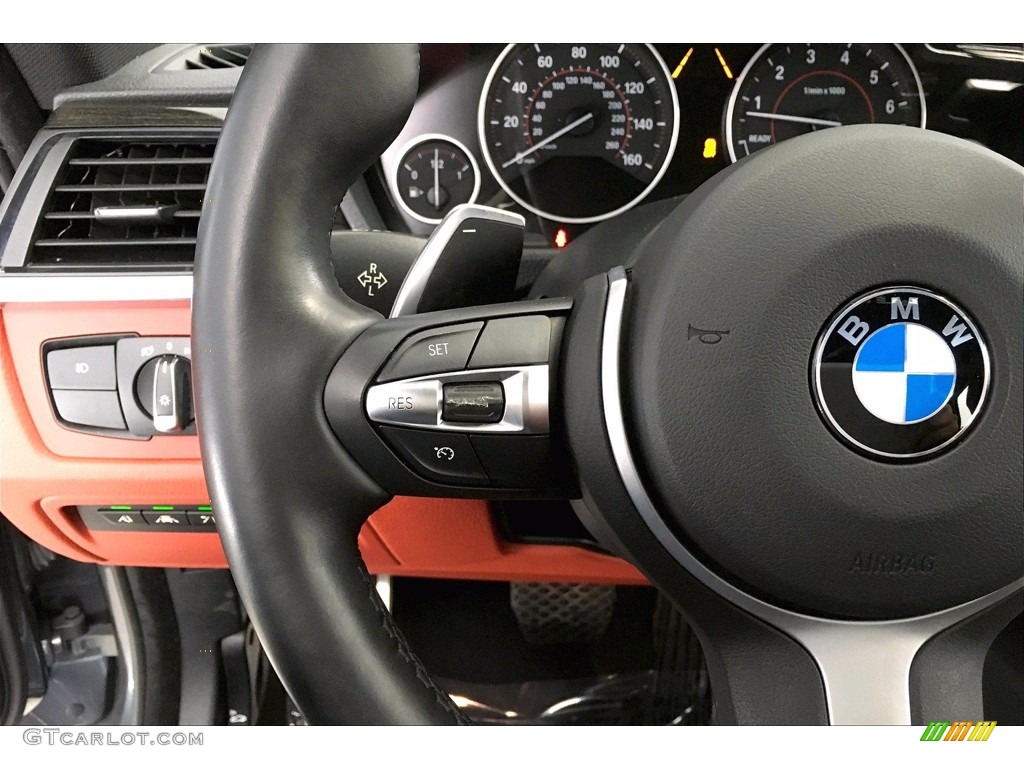2017 BMW 4 Series 440i Gran Coupe Coral Red Steering Wheel Photo #140334096