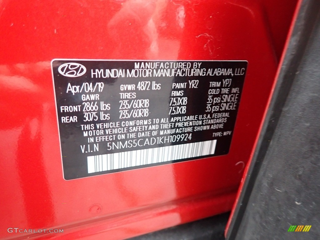 2019 Santa Fe Limited AWD - Lava Orange / Espresso/Gray photo #48