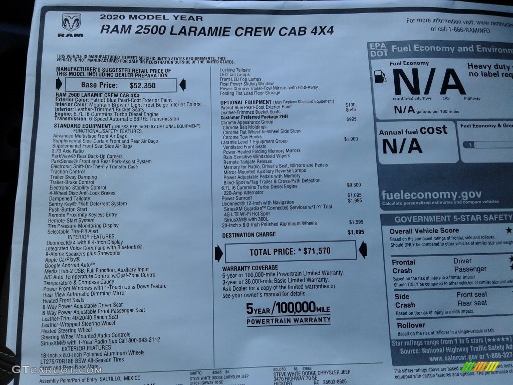 2020 2500 Laramie Crew Cab 4x4 - Patriot Blue Pearl / Mountain Brown/Light Frost Beige photo #33
