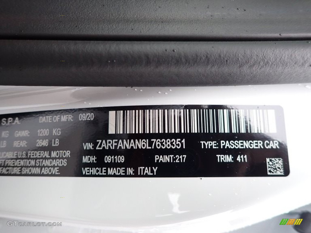 2020 Alfa Romeo Giulia Sport AWD Color Code Photos