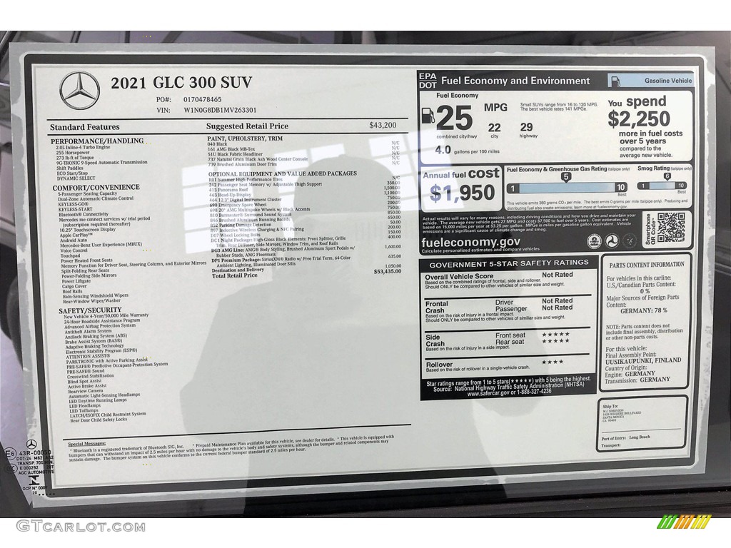 2021 Mercedes-Benz GLC 300 Window Sticker Photo #140361281