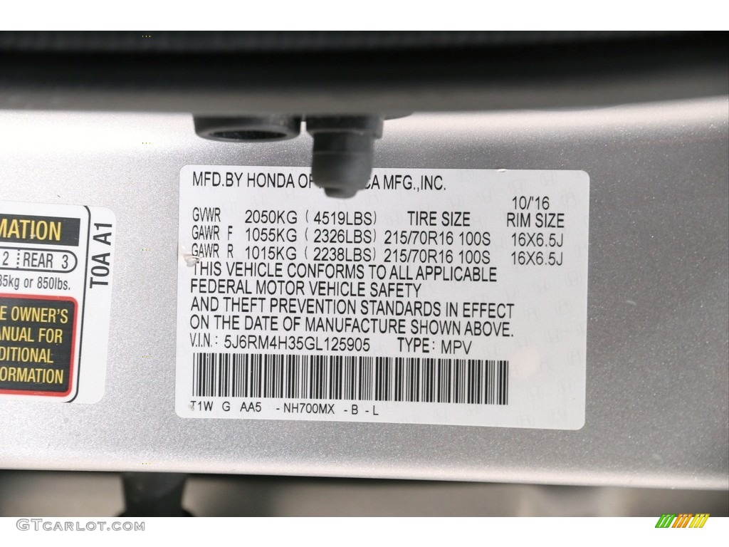 2016 CR-V LX AWD - Alabaster Silver Metallic / Gray photo #19