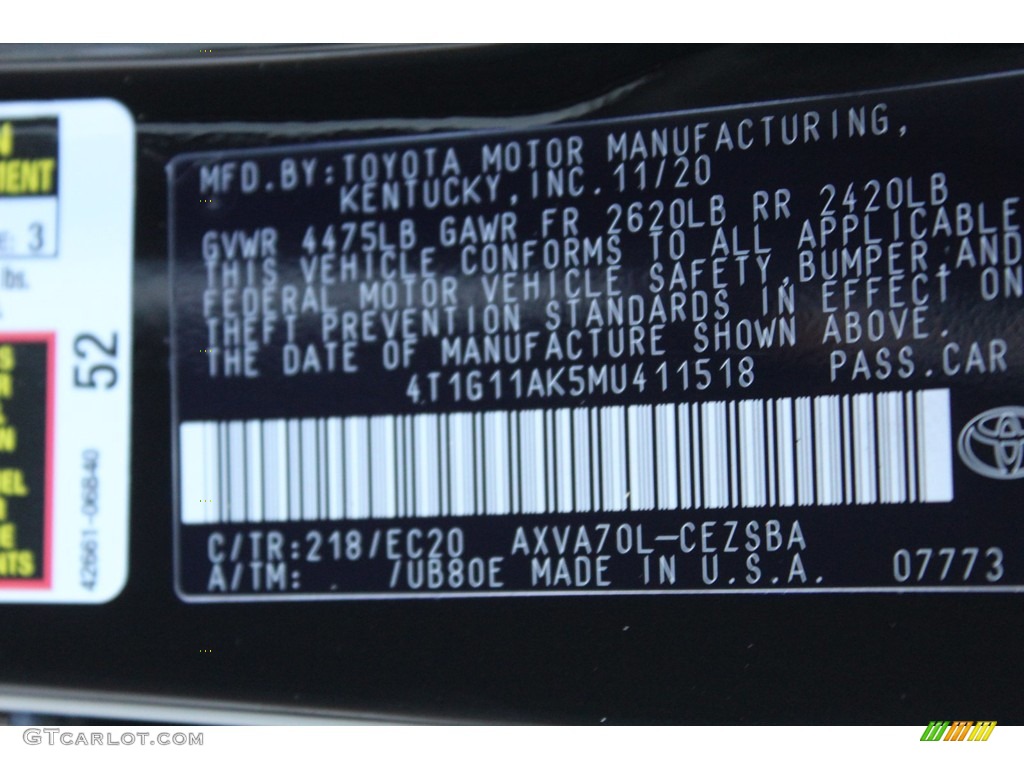 2021 Camry Color Code 218 for Midnight Black Metallic Photo #140368891
