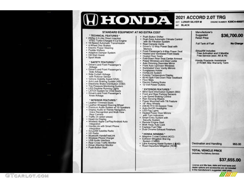 2021 Honda Accord Touring Window Sticker Photo #140369419