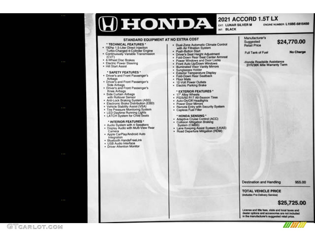 2021 Accord LX - Lunar Silver Metallic / Black photo #39