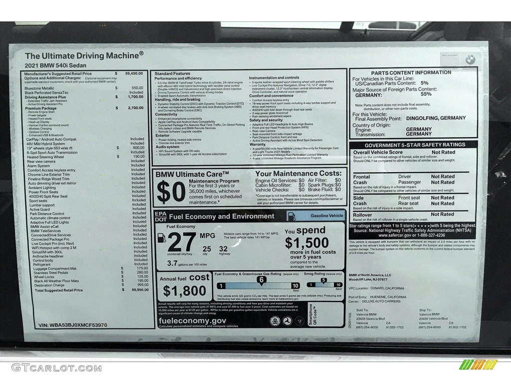 2021 5 Series 540i Sedan - Bluestone Metallic / Black photo #17