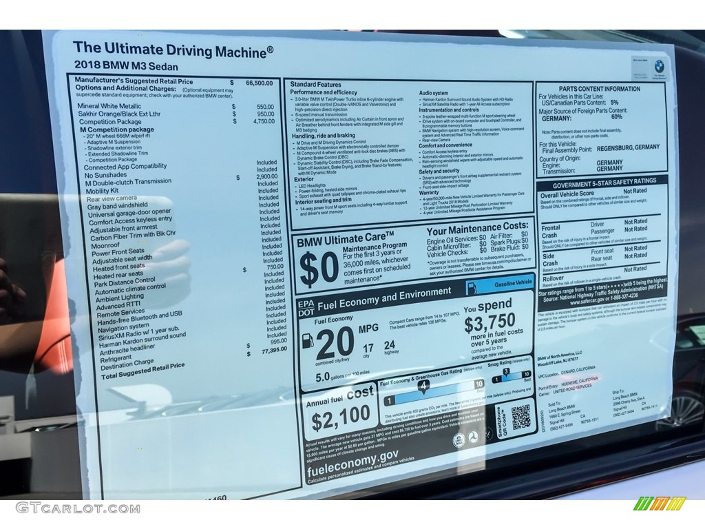 2018 BMW M3 Sedan Window Sticker Photos